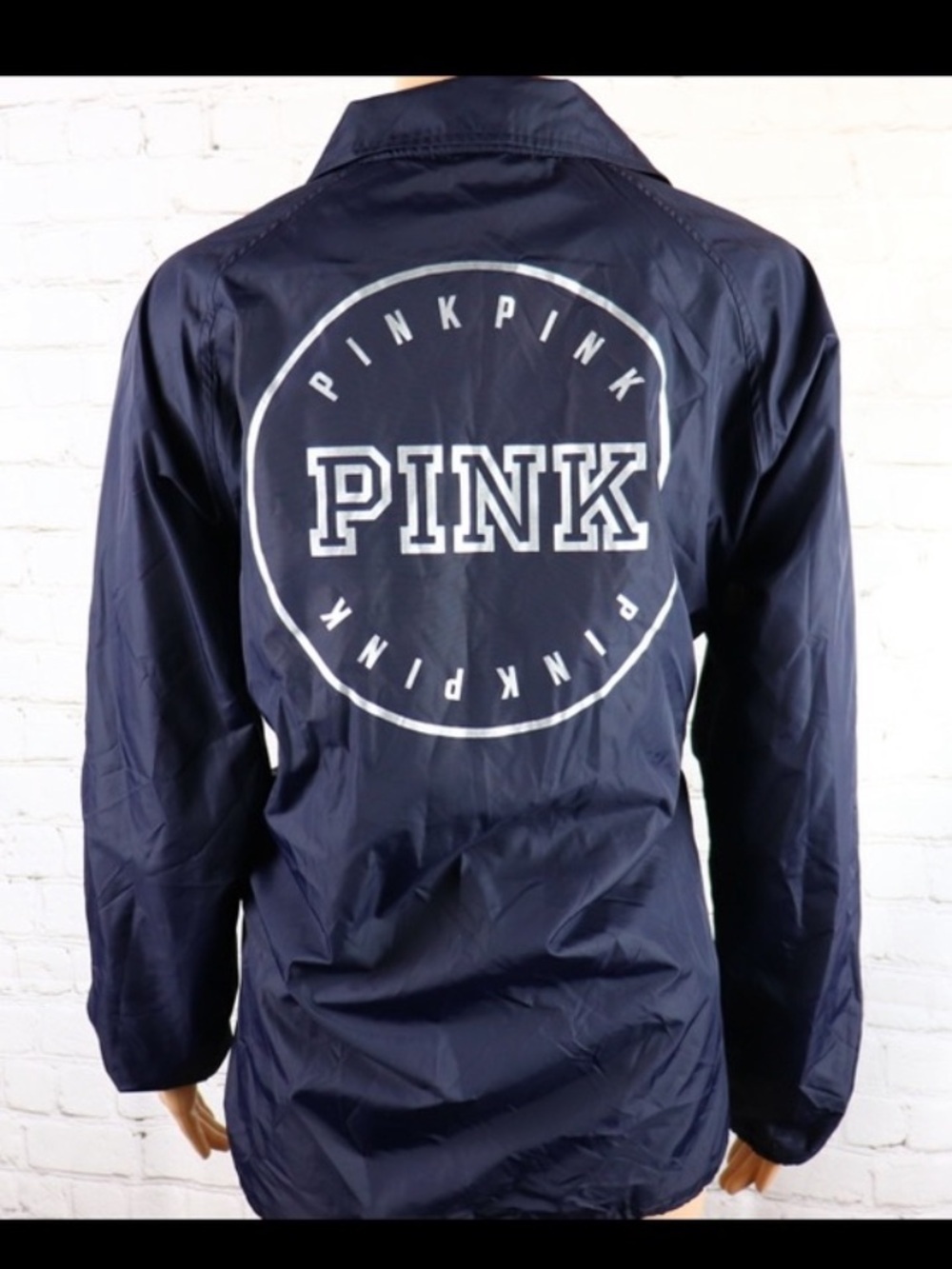Victoria's Secret PINK Dark Blue snap front Coach jacket